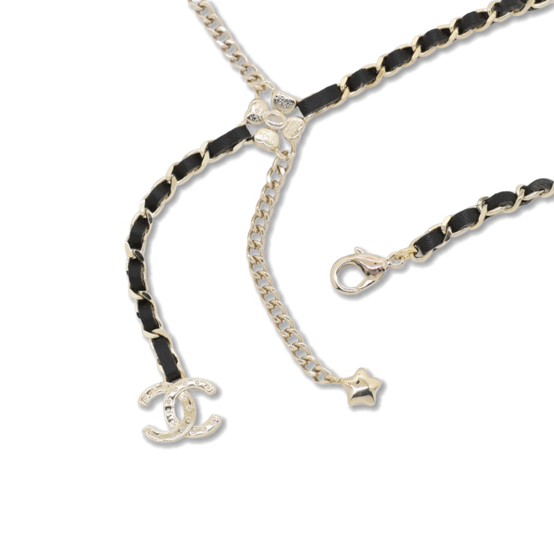 CCN110 Chanel metal leater chain with crystal star cc tassels necklace for women - ccjewelryacc