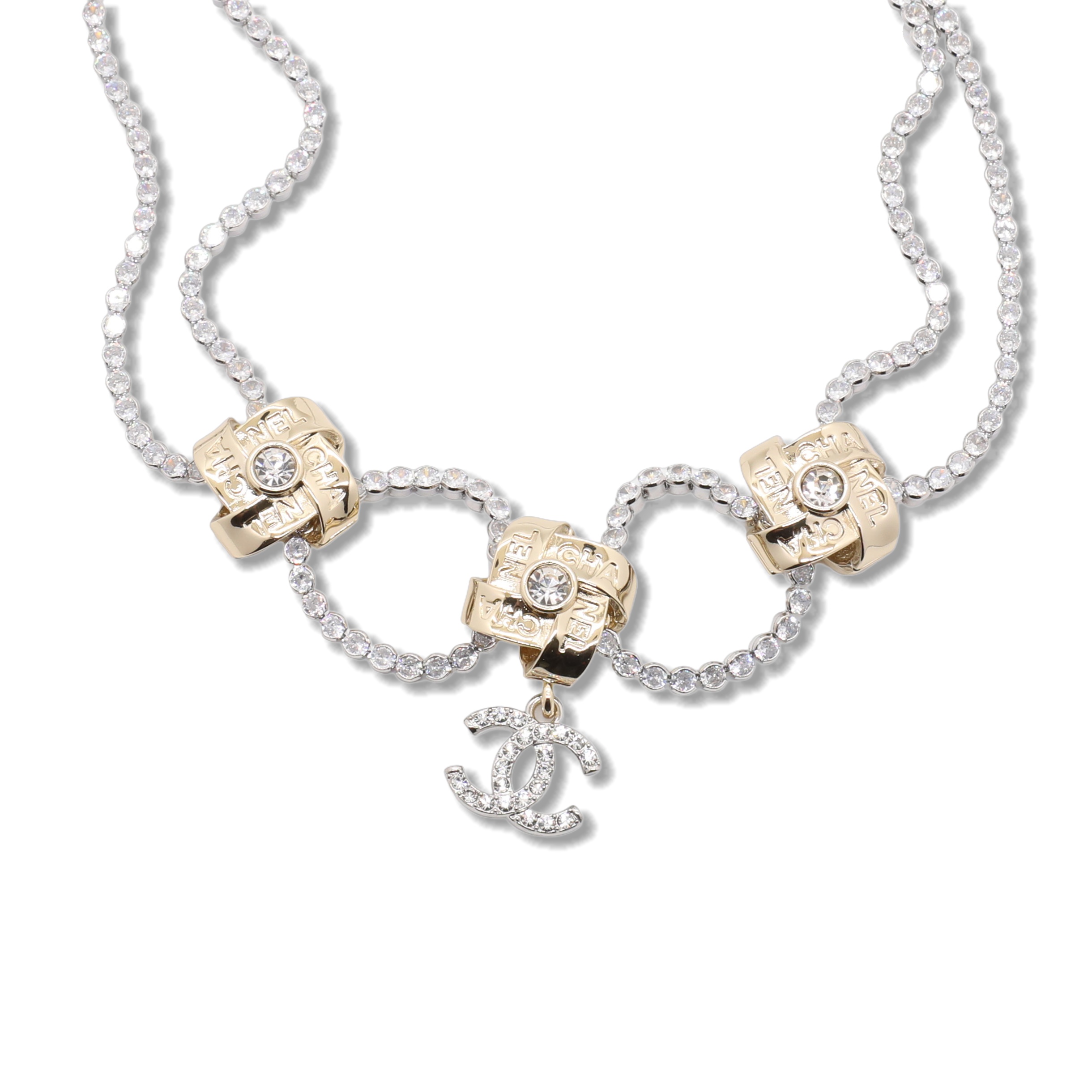 CCN148 Chanel double layer crystal tennies chain choker necklace for women - ccjewelryacc