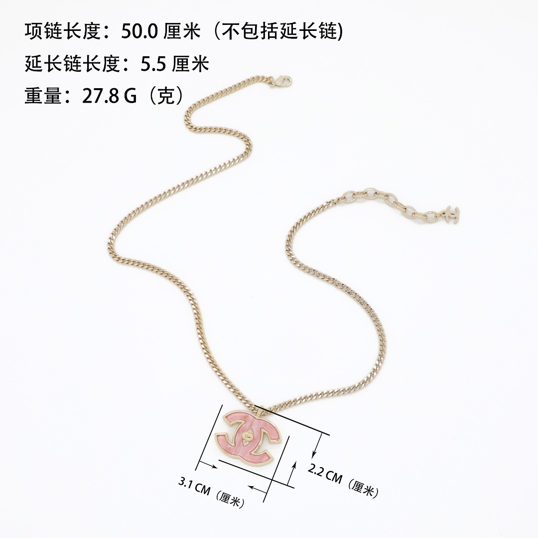 CCN145 Chanel pink acrylic cc logo pendant necklace for women - ccjewelryacc