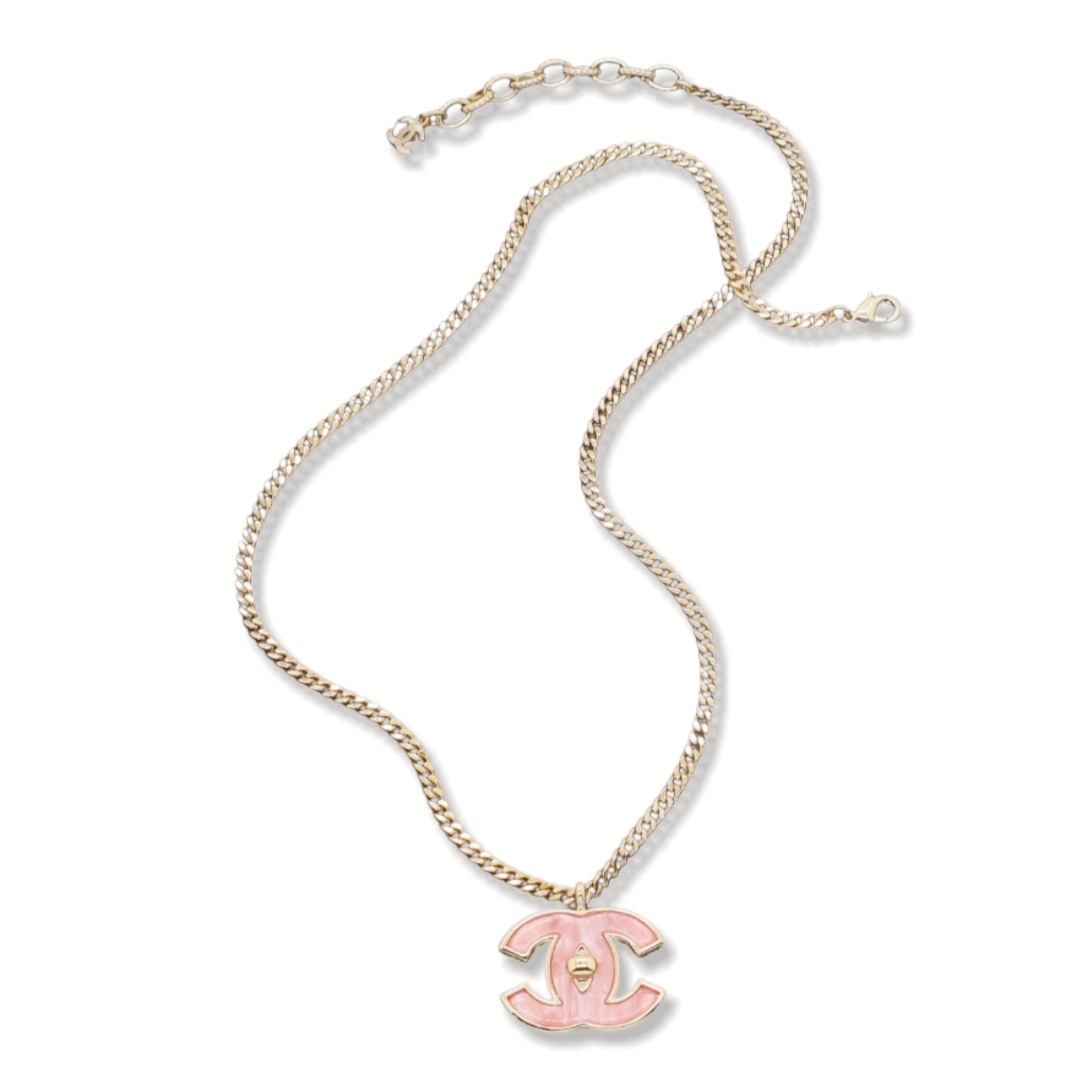 CCN145 Chanel pink acrylic cc logo pendant necklace for women - ccjewelryacc