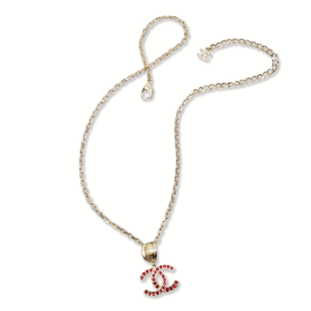CCN194 Chanel red crystal cc logo pendant necklace for women - ccjewelryacc