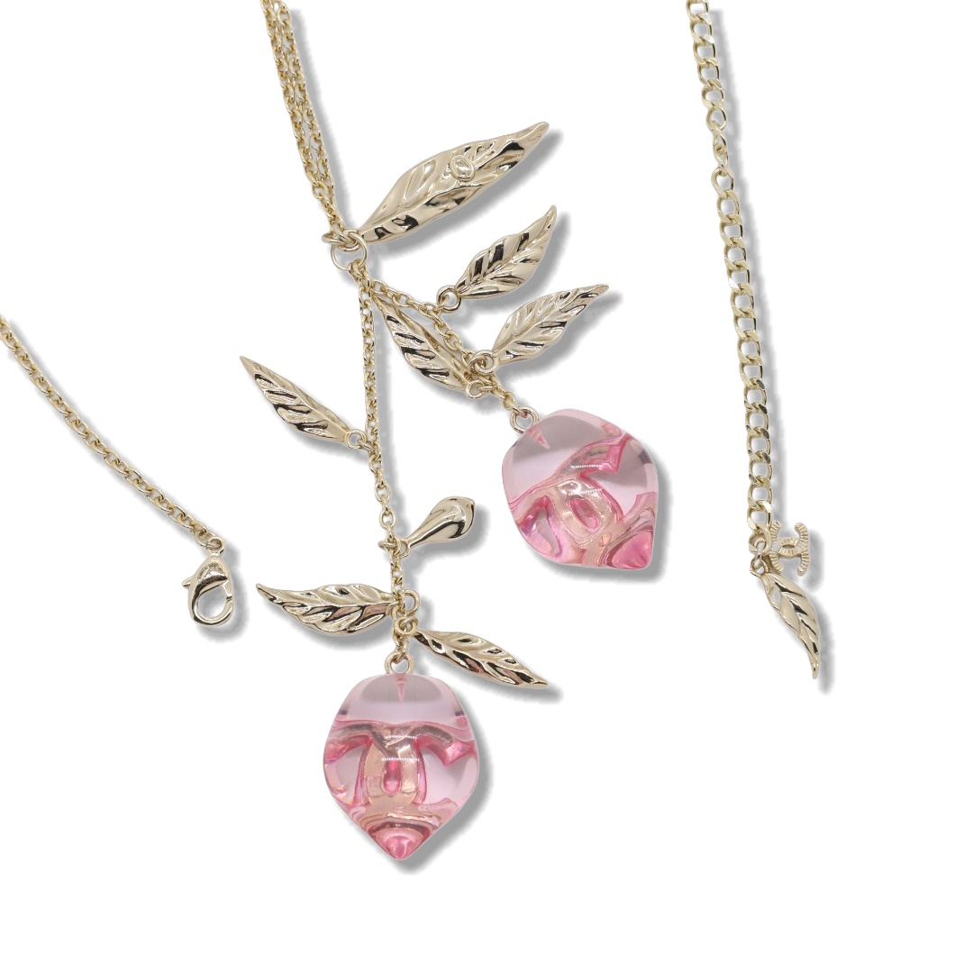 CCN357 Chanel pink acrylic Peaches charms necklace for women - ccjewelryacc