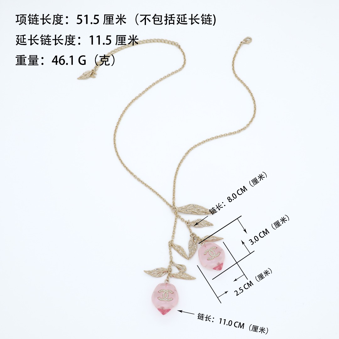 CCN357 Chanel pink acrylic Peaches charms necklace for women - ccjewelryacc