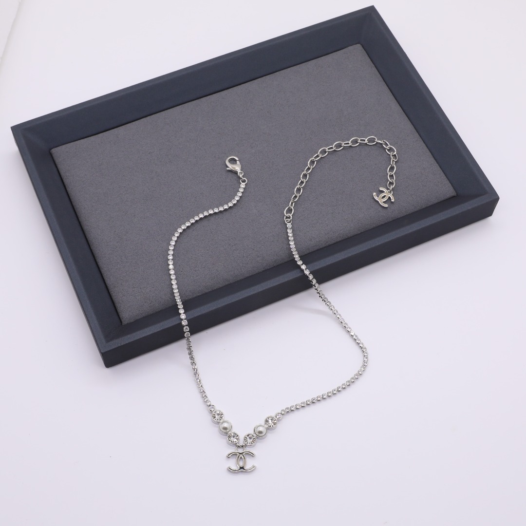 CCN156 Chanel White Gold crystal tennies necklace for women - ccjewelryacc