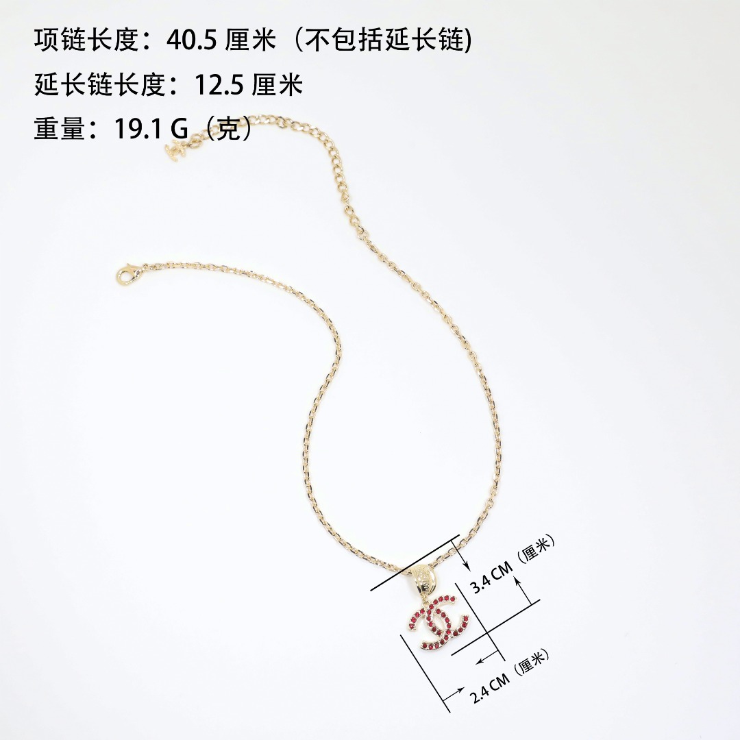 CCN194 Chanel red crystal cc logo pendant necklace for women - ccjewelryacc