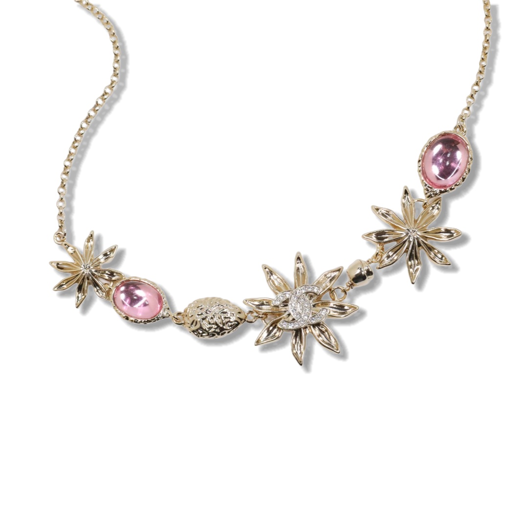 CCN209 Chanel sunflower pink crystal choker necklace for women - ccjewelryacc
