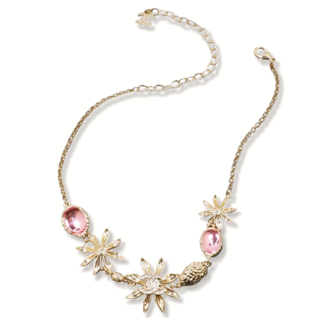 CCN209 Chanel sunflower pink crystal choker necklace for women - ccjewelryacc