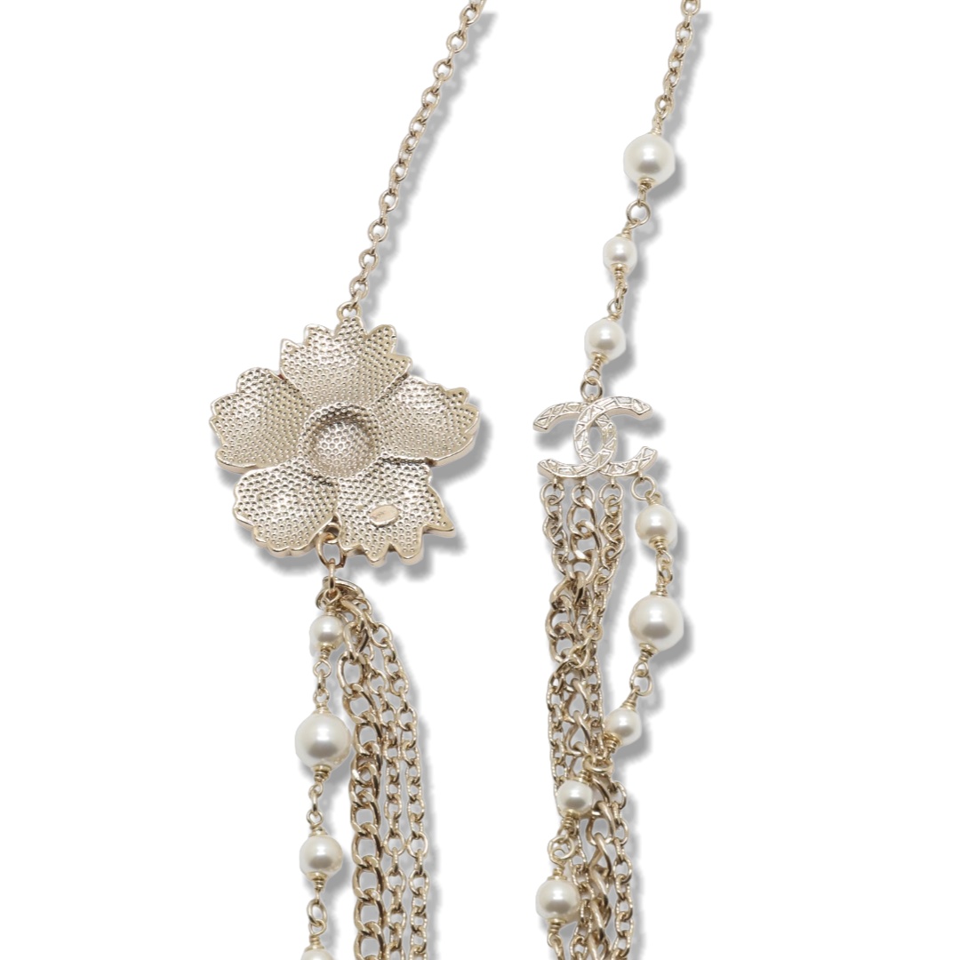 CCL001 Chanel Chinese style color enamel flower pearl long chain sweater necklace for women - ccjewelryacc