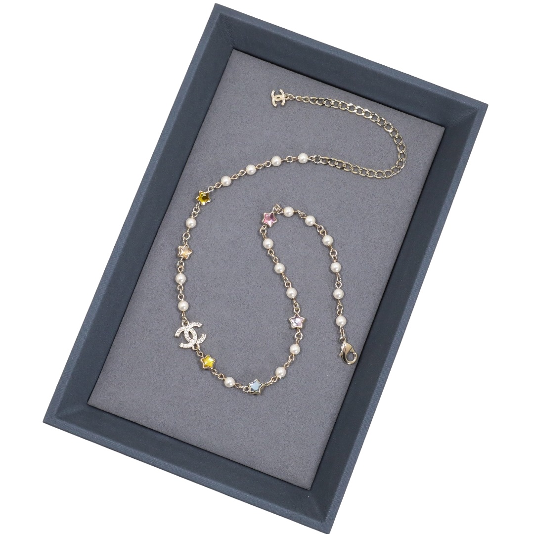 CCN109 Chanel crystal stars heart charms choker necklace - ccjewelryacc