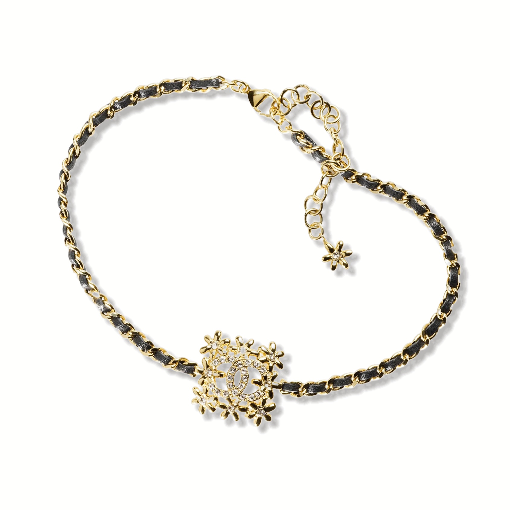 CCN087 Chanel Square snowflake with cc logo choker necklace metal leater chain - ccjewelryacc