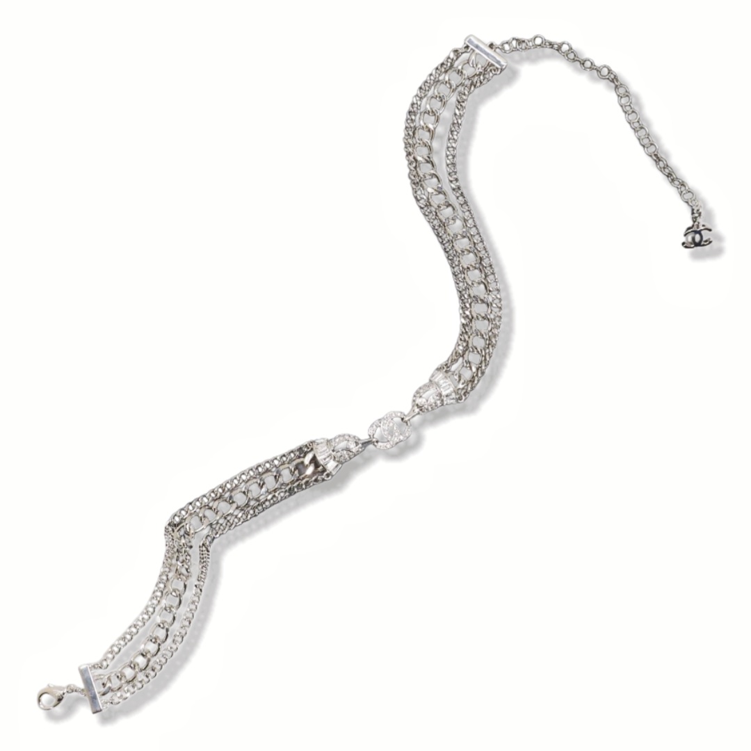 CCN112 Chanel three layer chain choker necklace White Gold - ccjewelryacc