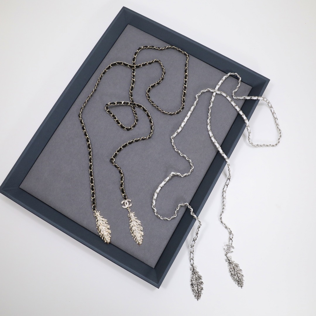 CCN211 Chanel metal leater leaf chain waist chain necklace - ccjewelryacc