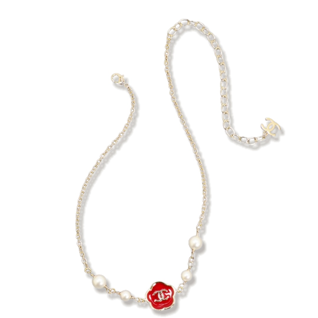 CCN484 Chanel red enamel camellia choker necklace - ccjewelryacc