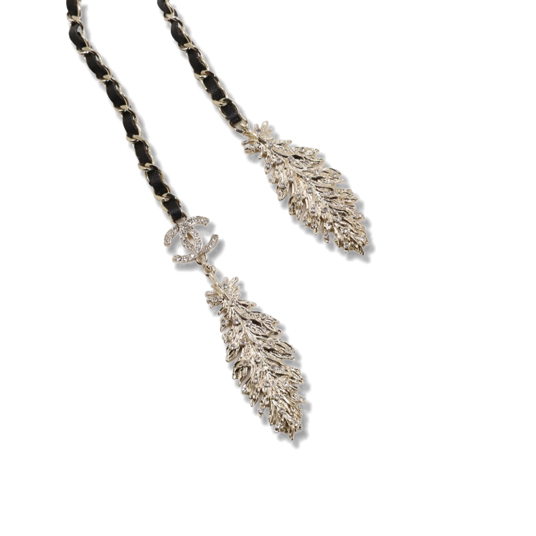 CCN211 Chanel metal leater leaf chain waist chain necklace - ccjewelryacc