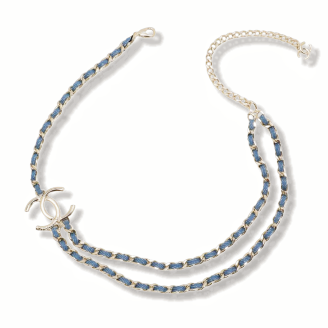 CCN423 Chanel metal denim blue chain choker necklace - ccjewelryacc