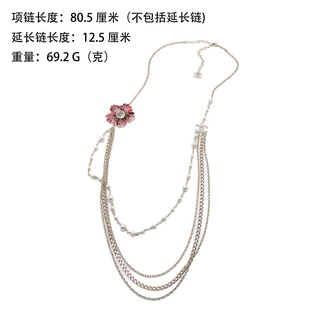 CCL001 Chanel Chinese style color enamel flower pearl long chain sweater necklace for women - ccjewelryacc