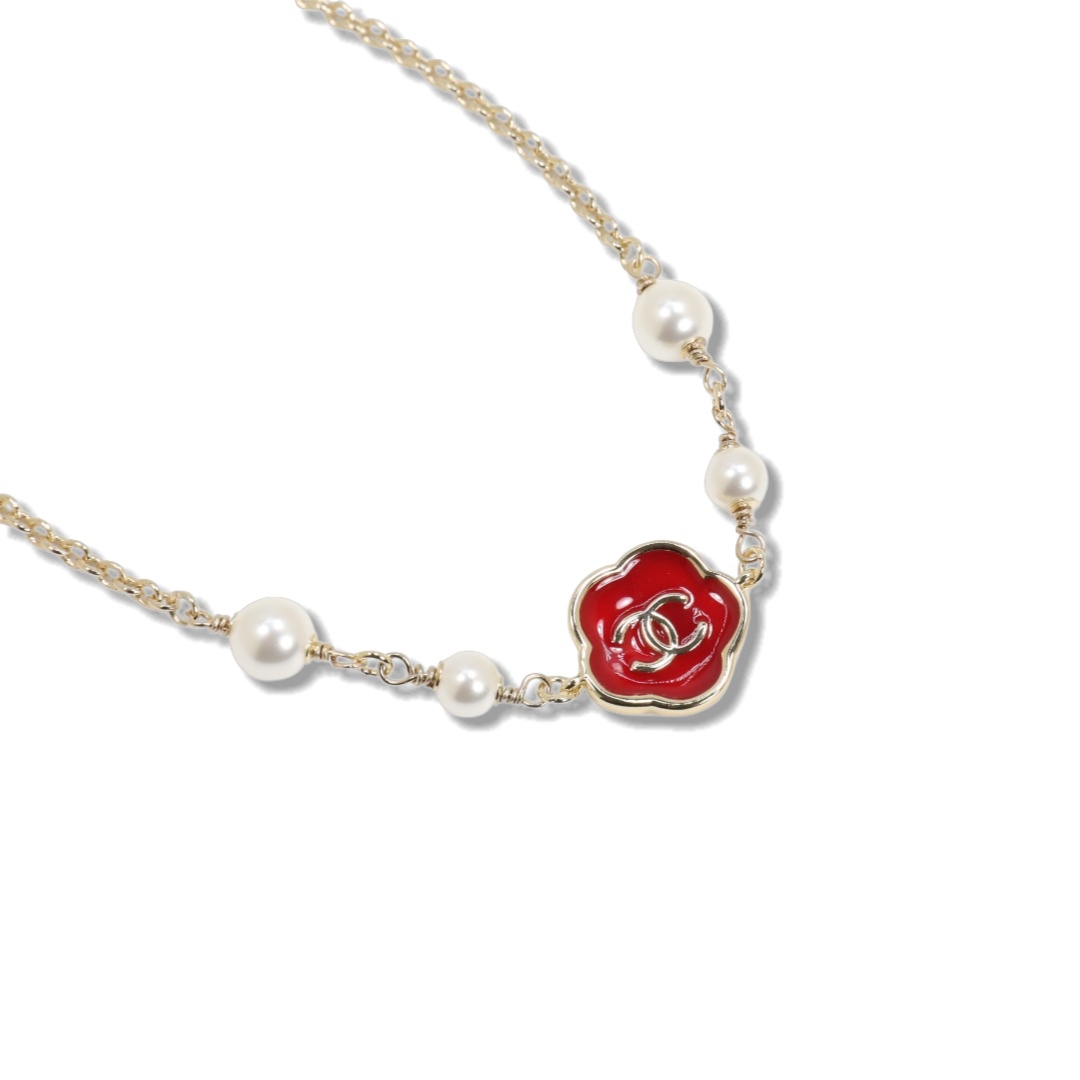 CCN484 Chanel red enamel camellia choker necklace - ccjewelryacc