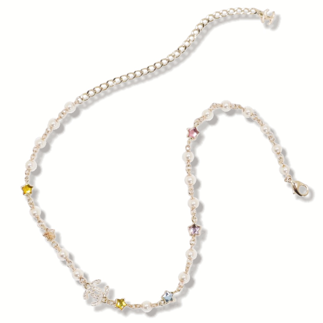 CCN109 Chanel crystal stars heart charms choker necklace - ccjewelryacc