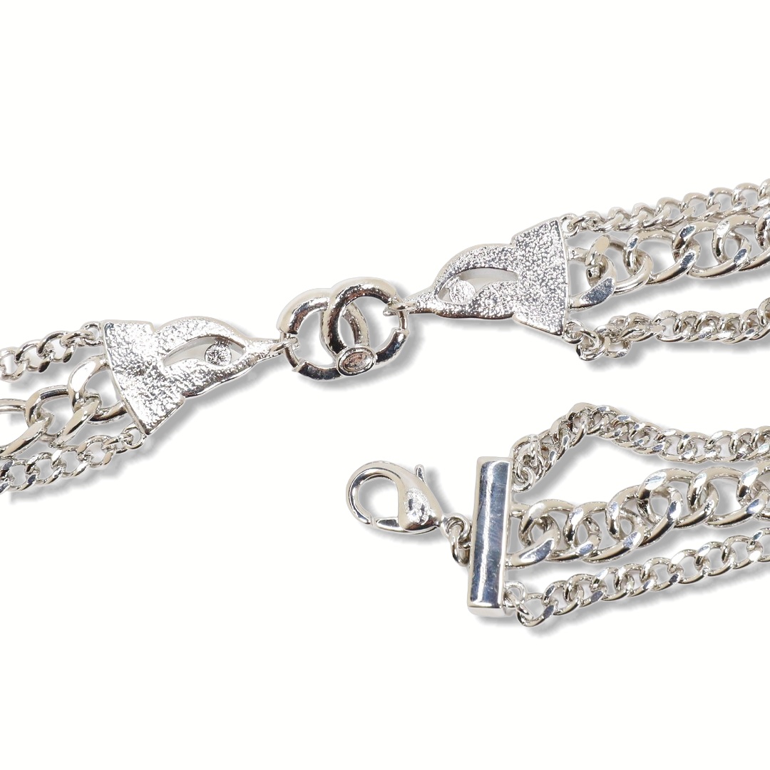 CCN112 Chanel three layer chain choker necklace White Gold - ccjewelryacc