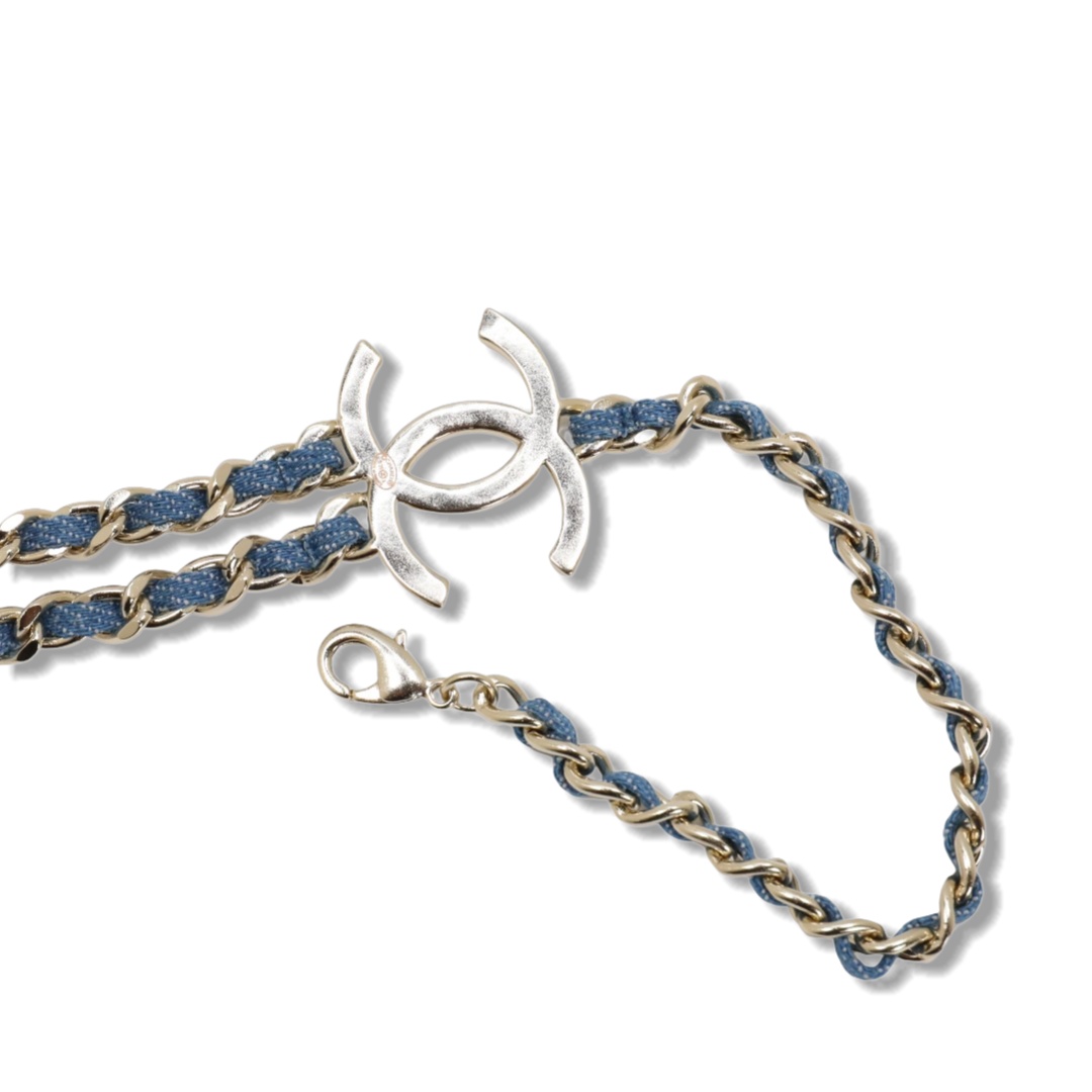 CCN423 Chanel metal denim blue chain choker necklace - ccjewelryacc