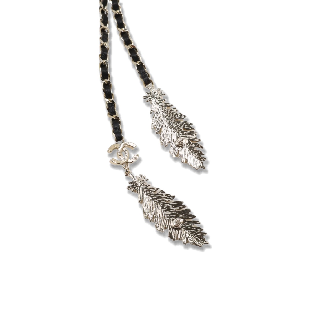 CCN211 Chanel metal leater leaf chain waist chain necklace - ccjewelryacc