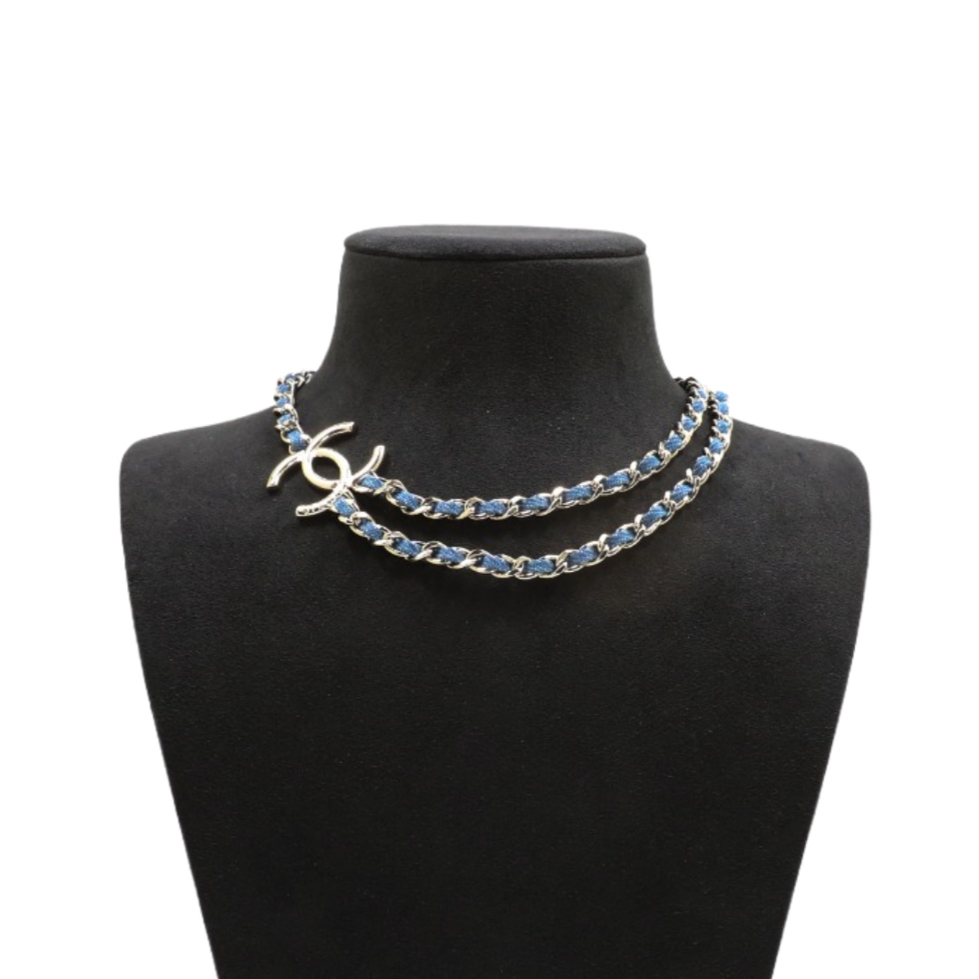 CCN423 Chanel metal denim blue chain choker necklace - ccjewelryacc
