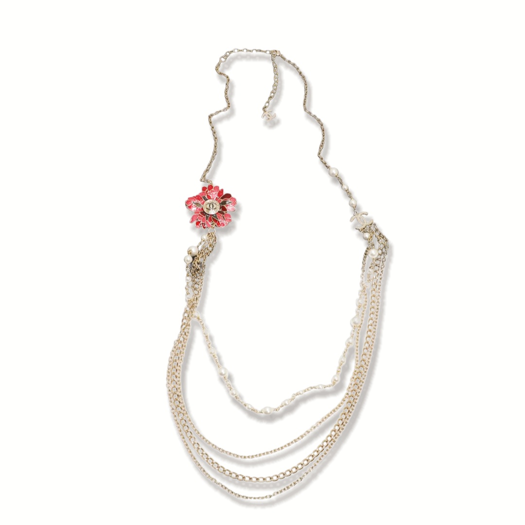 CCL001 Chanel Chinese style color enamel flower pearl long chain sweater necklace for women - ccjewelryacc