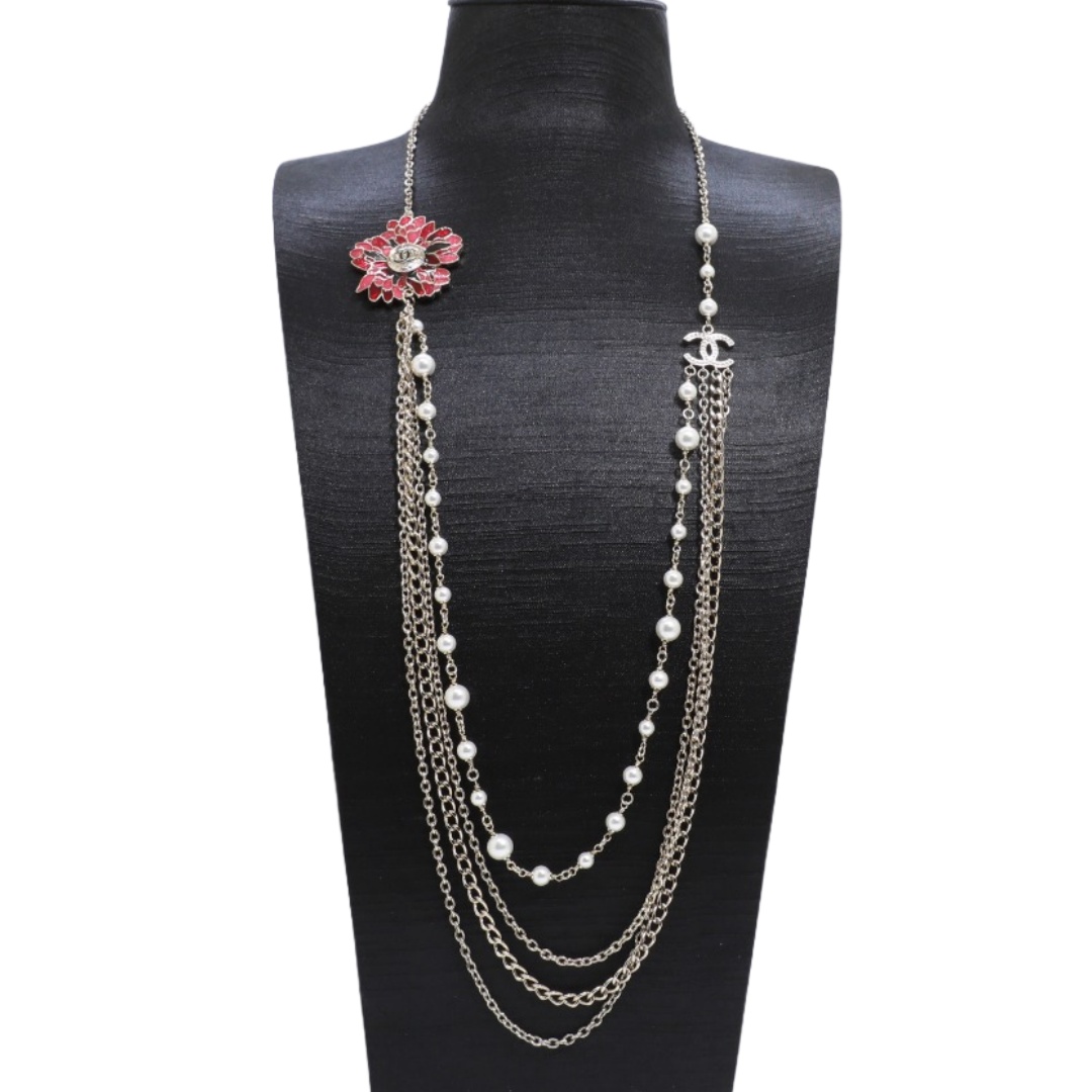 CCL001 Chanel Chinese style color enamel flower pearl long chain sweater necklace for women - ccjewelryacc