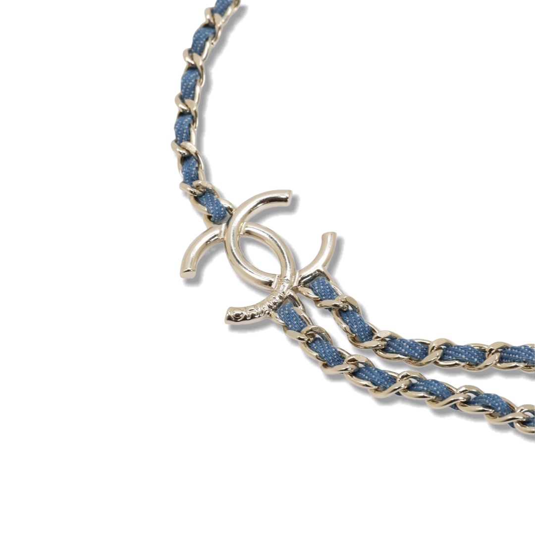 CCN423 Chanel metal denim blue chain choker necklace - ccjewelryacc