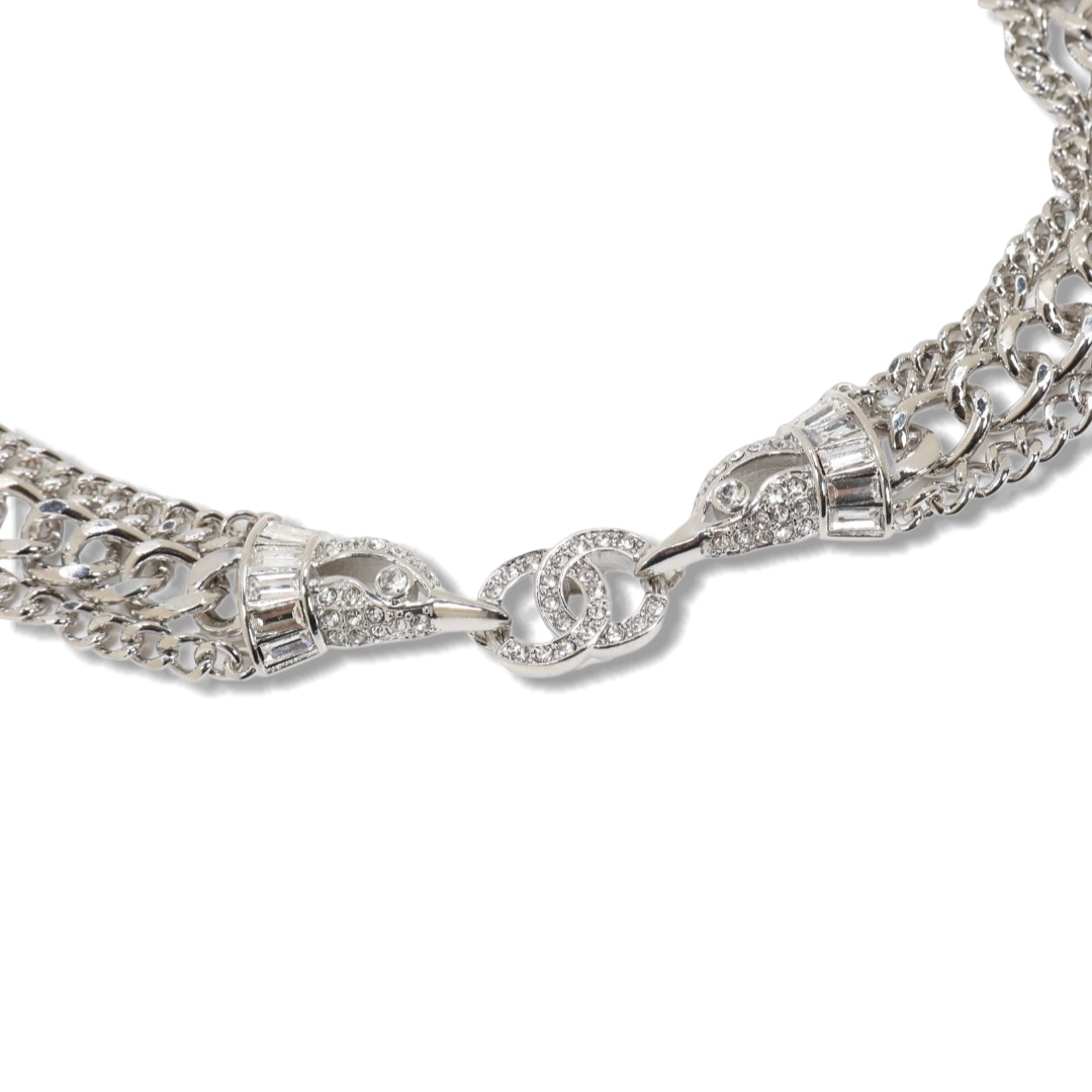 CCN112 Chanel three layer chain choker necklace White Gold - ccjewelryacc