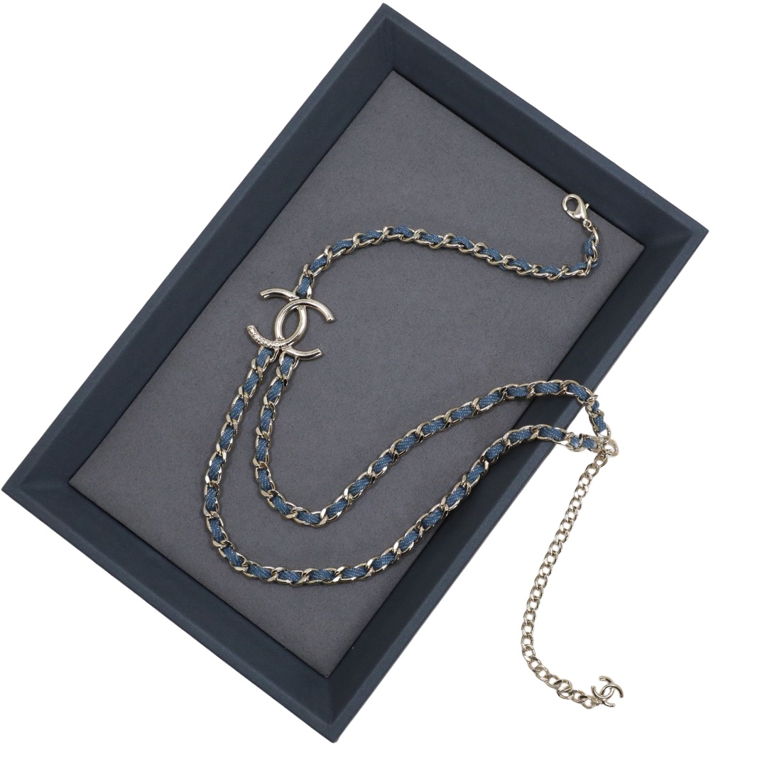 CCN423 Chanel metal denim blue chain choker necklace - ccjewelryacc