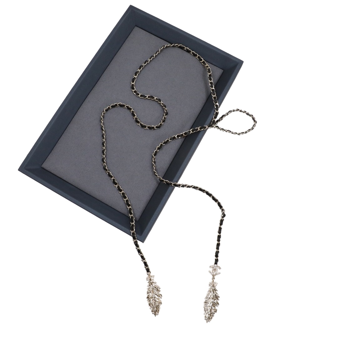 CCN211 Chanel metal leater leaf chain waist chain necklace - ccjewelryacc