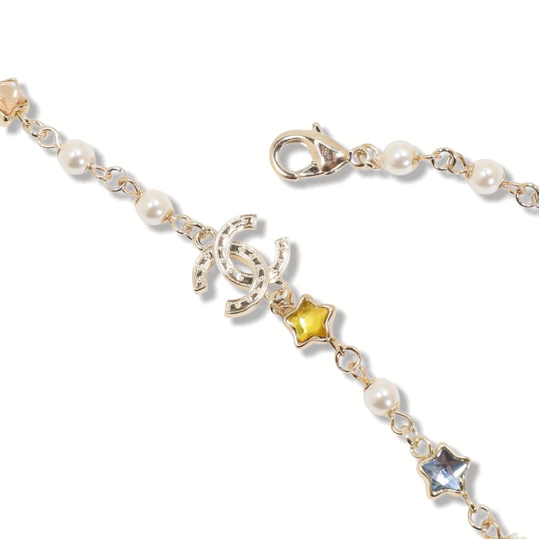 CCN109 Chanel crystal stars heart charms choker necklace - ccjewelryacc