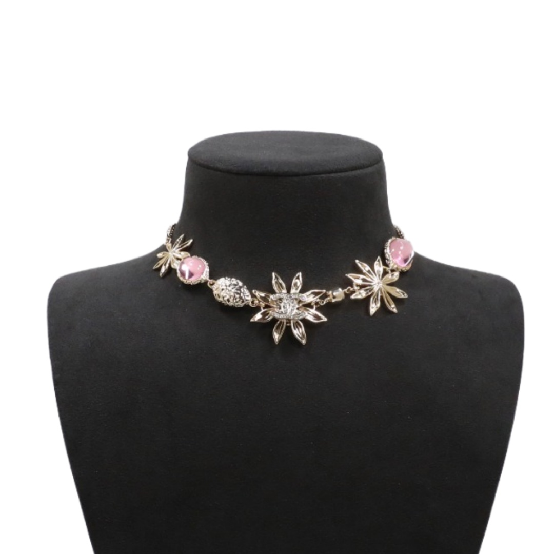 CCN209 Chanel sunflower pink crystal choker necklace for women - ccjewelryacc