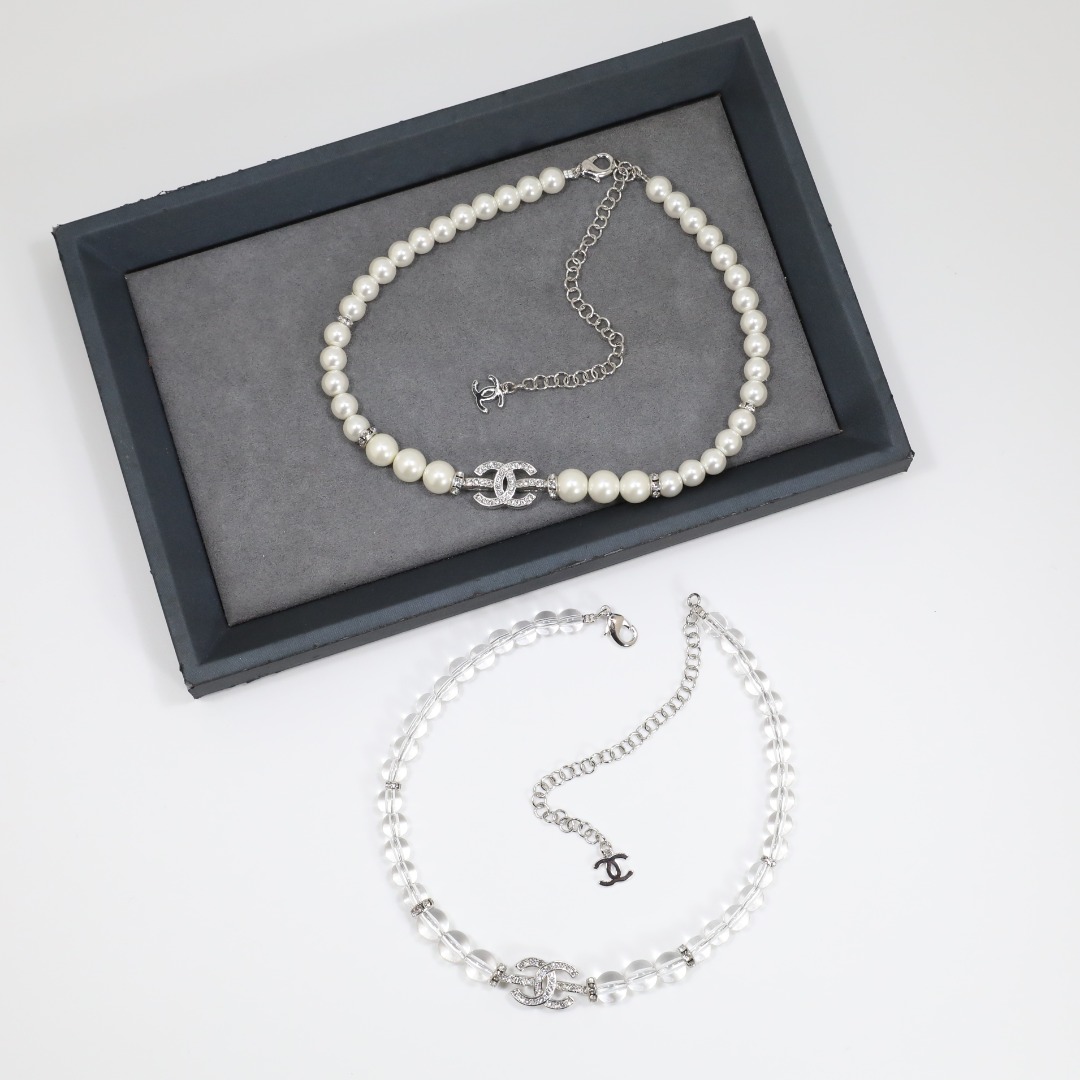 CCN066  Chanel white Gold pearl choker necklace - ccjewelryacc