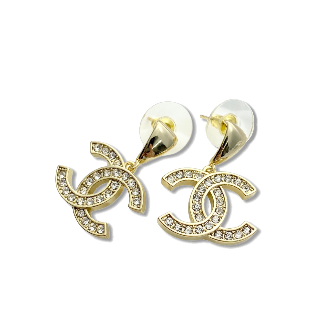 CCE866 24B Metal crystal cc logo pendant earring - ccjewelryacc