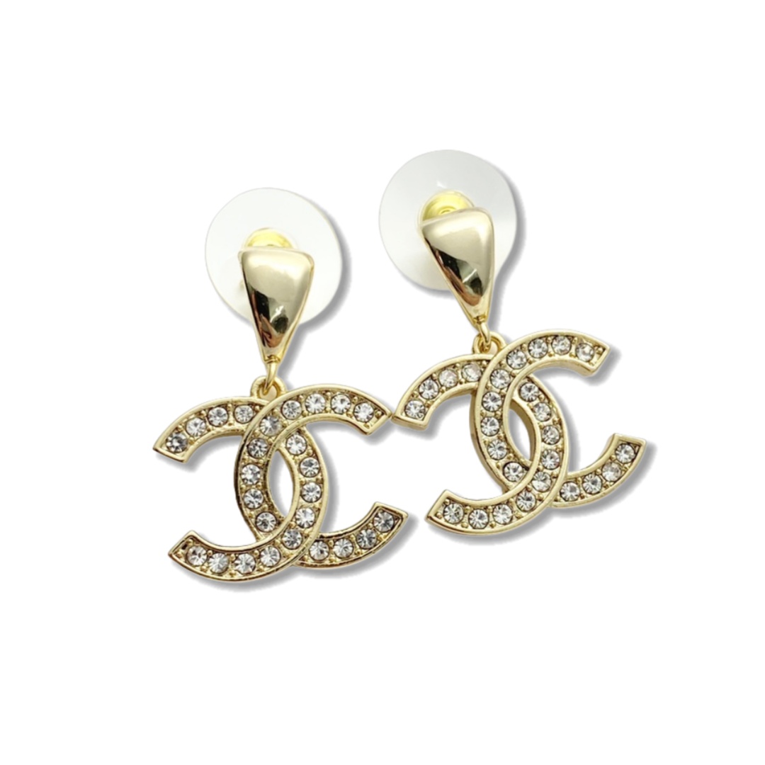 CCE866 24B Metal crystal cc logo pendant earring - ccjewelryacc