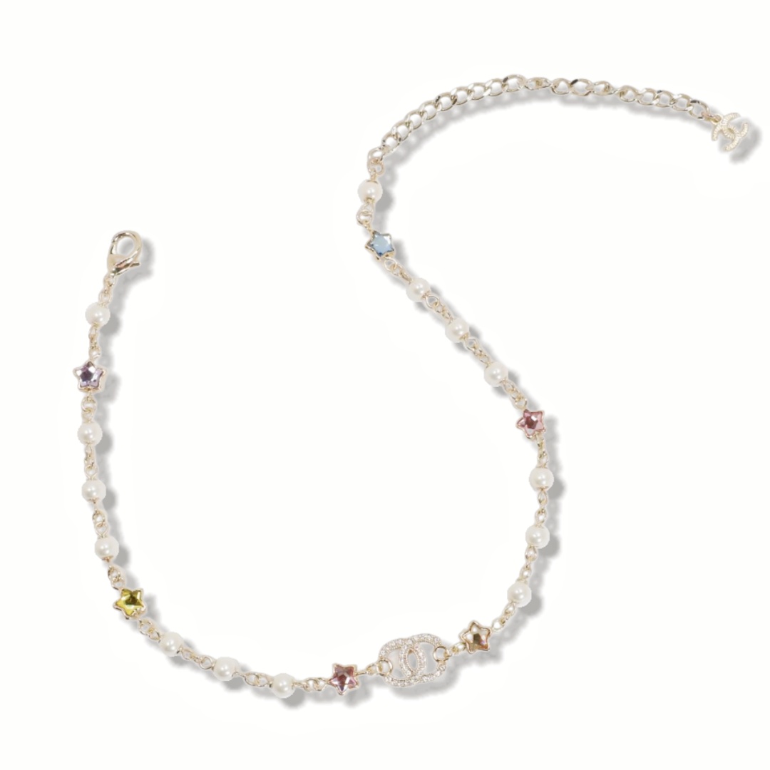CCN071 Chanel crystal star cc logo charms choker necklace - ccjewelryacc