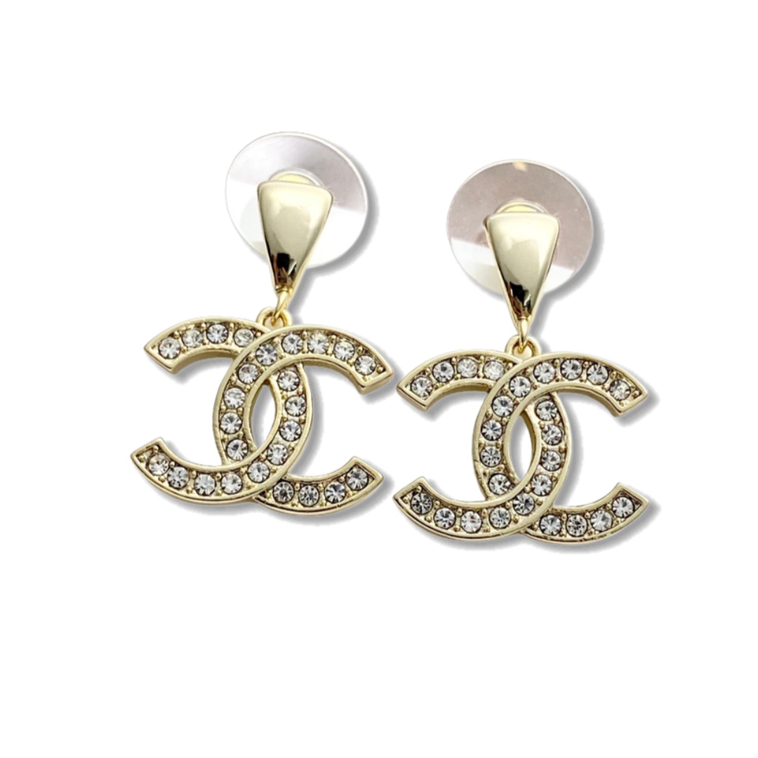 CCE866 24B Metal crystal cc logo pendant earring - ccjewelryacc