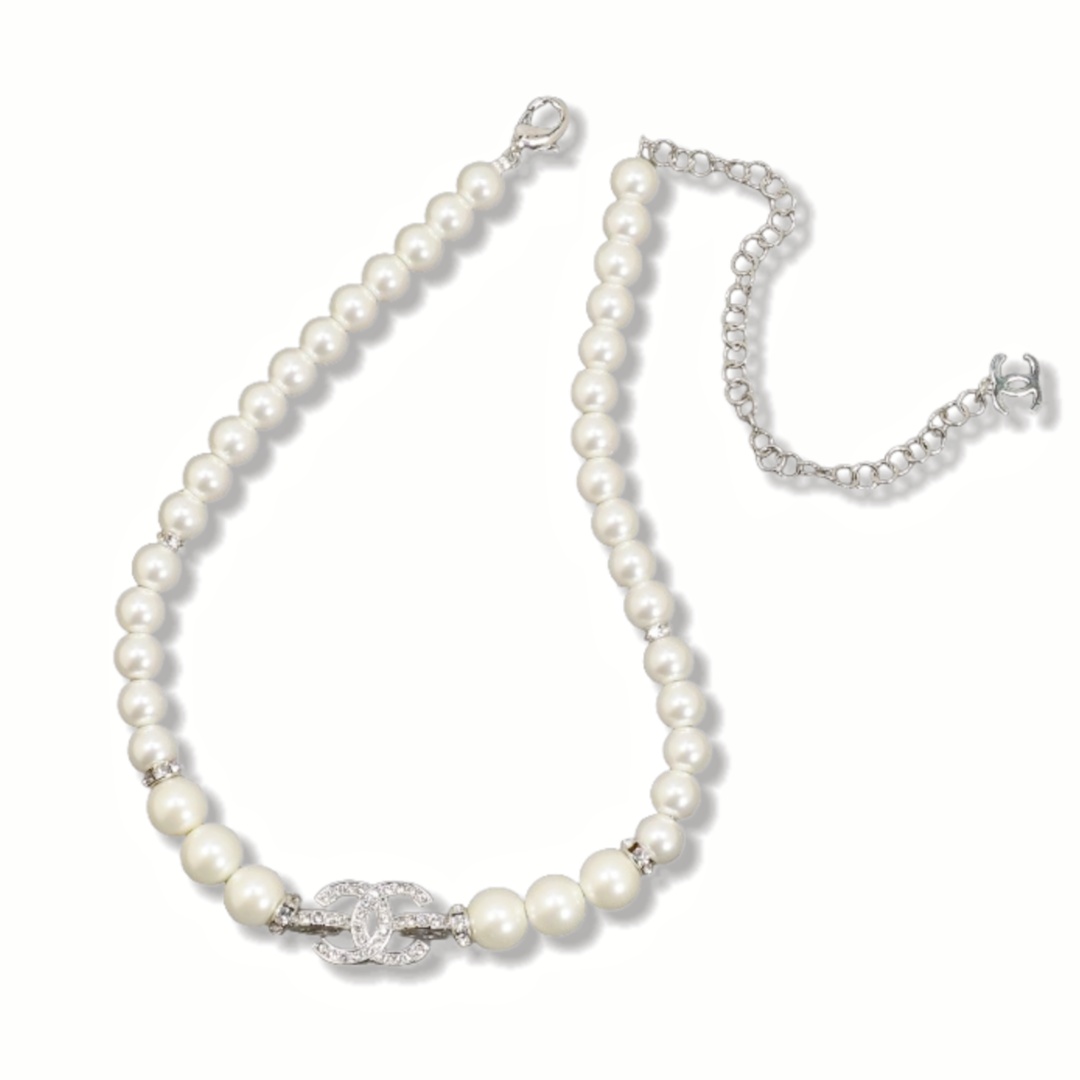 CCN066  Chanel white Gold pearl choker necklace - ccjewelryacc