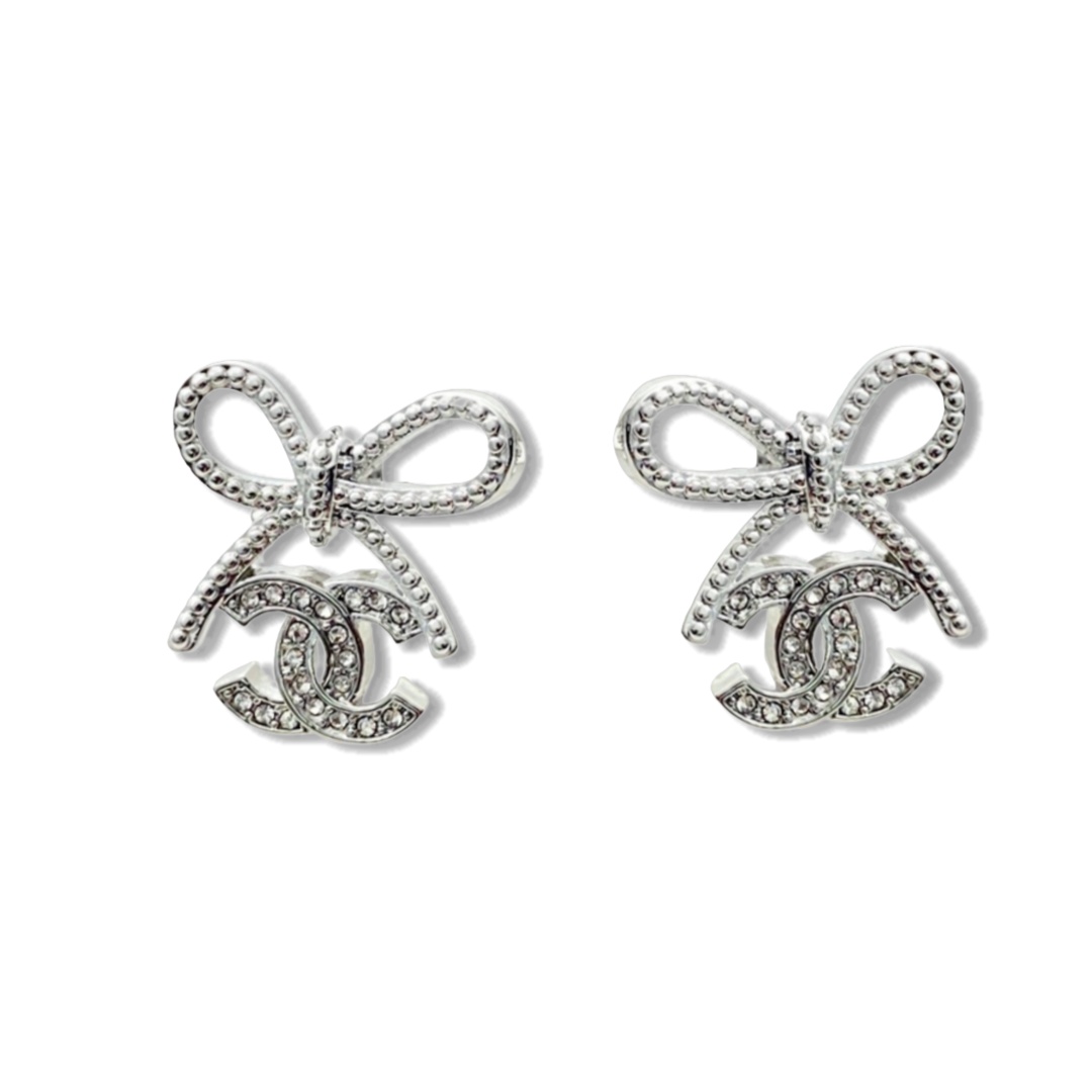 CCE652 Chanel chain bow with crystal cc logo dangle earrings - ccjewelryacc