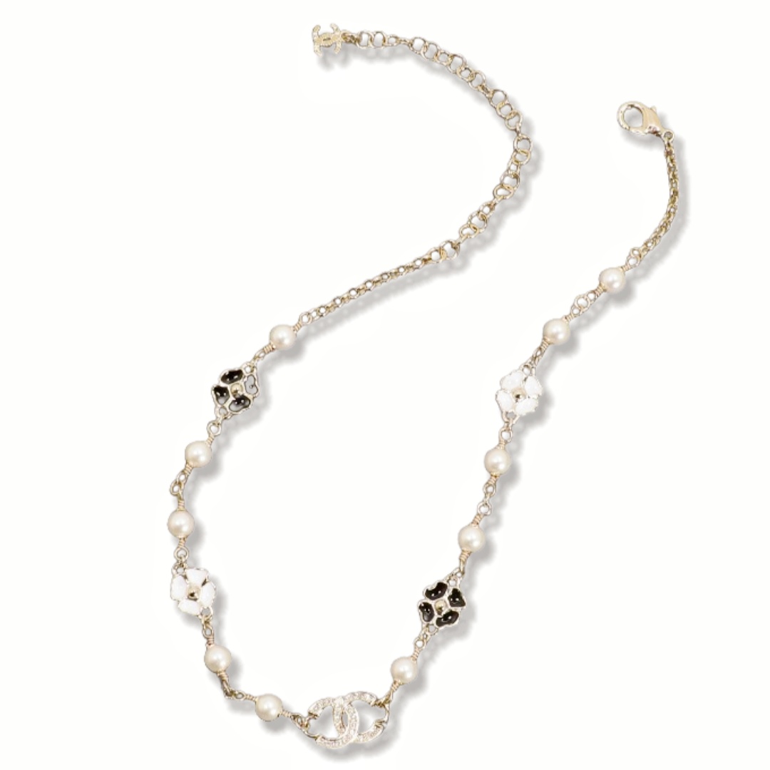 CCN228 Chanel white /Black enamel clover charms necklace - ccjewelryacc