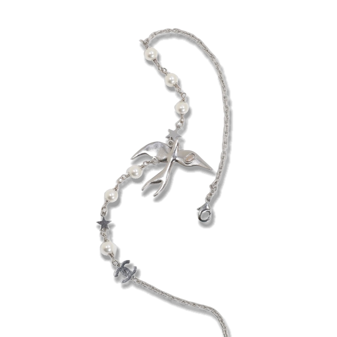 CCN067 Chanel White gold crystal flying bird pearl choker necklace - ccjewelryacc
