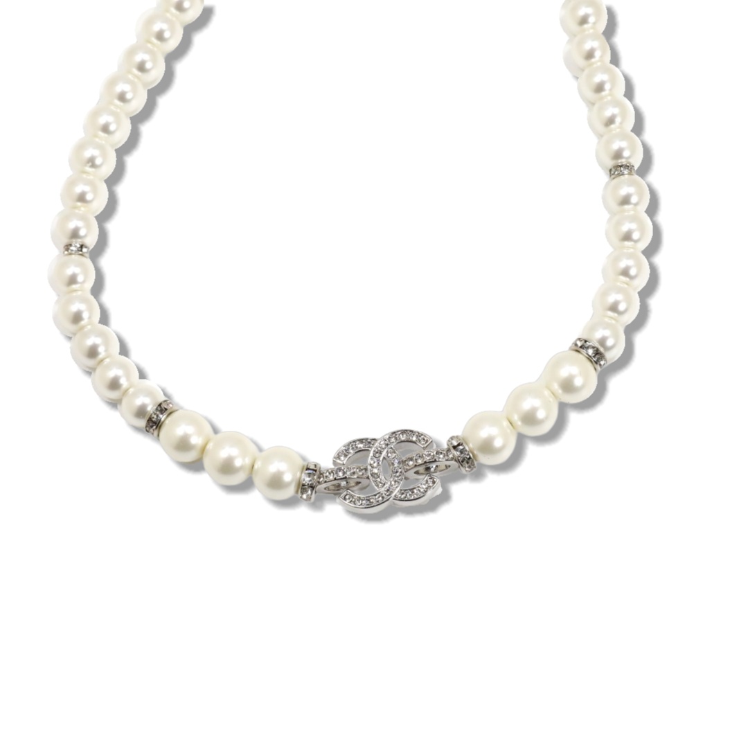 CCN066  Chanel white Gold pearl choker necklace - ccjewelryacc