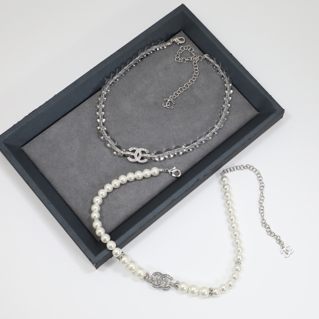 CCN066  Chanel white Gold pearl choker necklace - ccjewelryacc