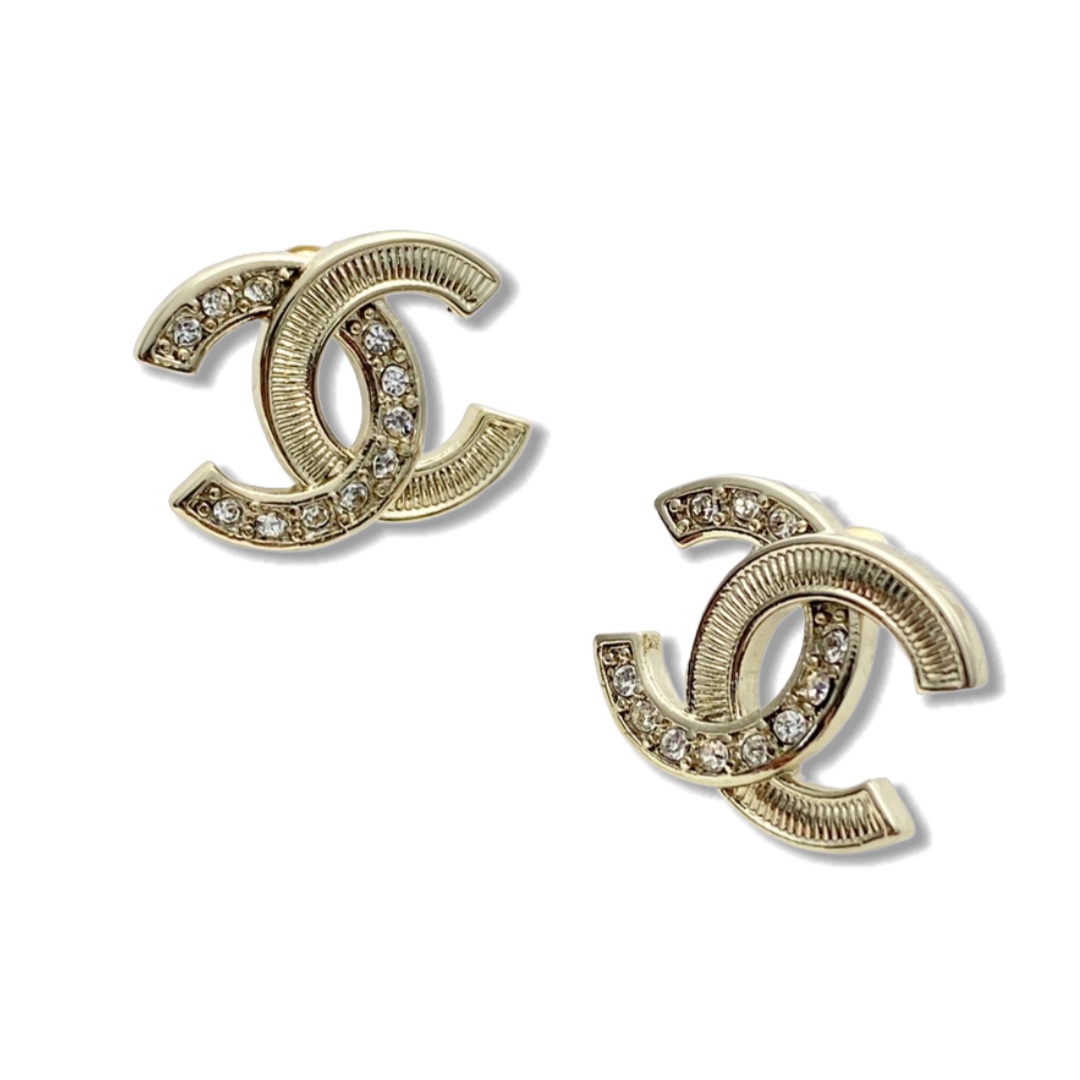 CCE651 Chanel cc logo stud earrings Metal and crystal - ccjewelryacc