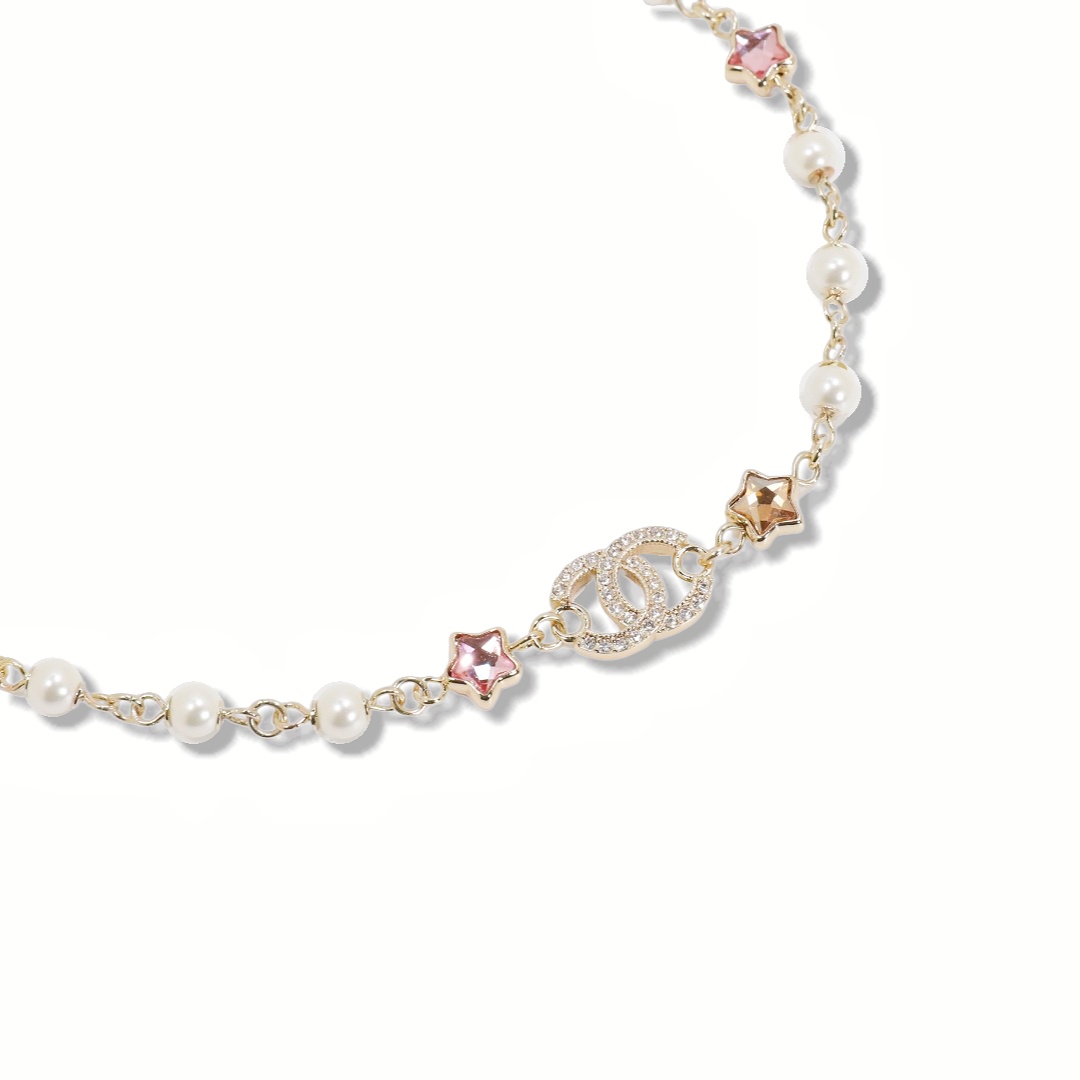 CCN071 Chanel crystal star cc logo charms choker necklace - ccjewelryacc