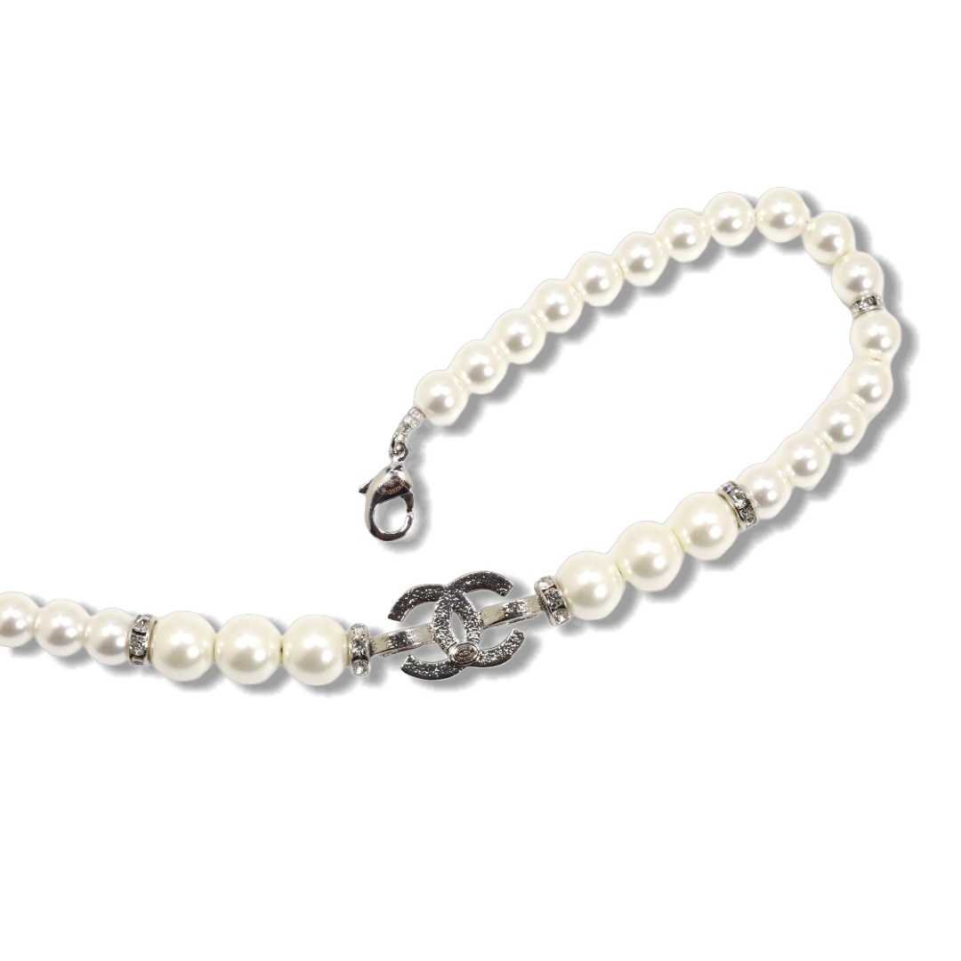 CCN066  Chanel white Gold pearl choker necklace - ccjewelryacc