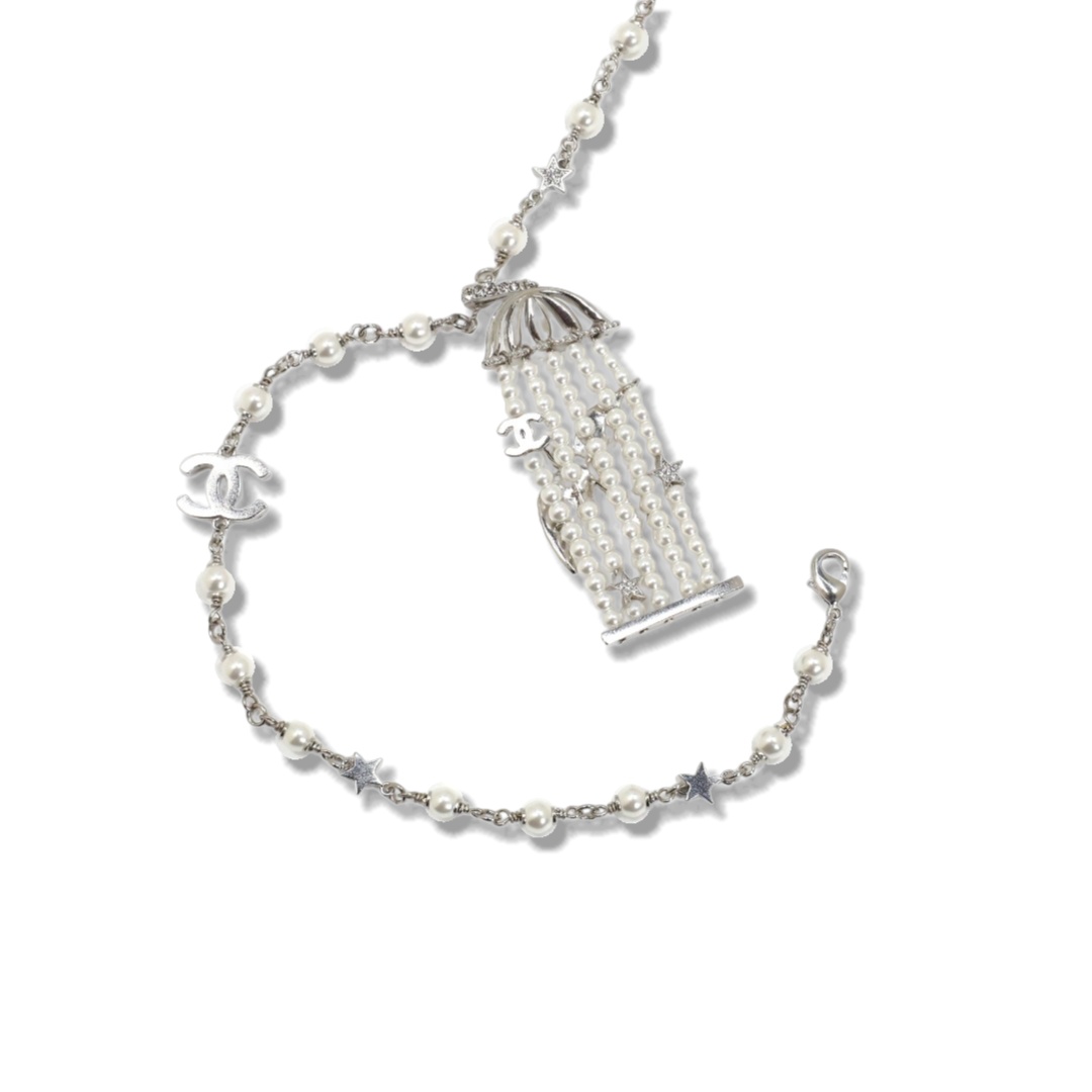 CCN068 Chanel white gold pearl chain flying bird pendant necklace - ccjewelryacc