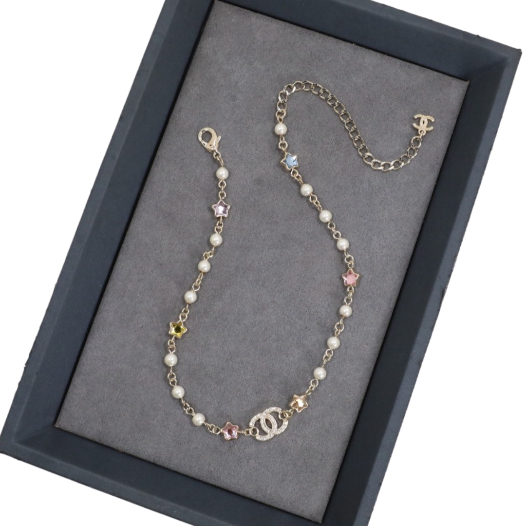CCN071 Chanel crystal star cc logo charms choker necklace - ccjewelryacc